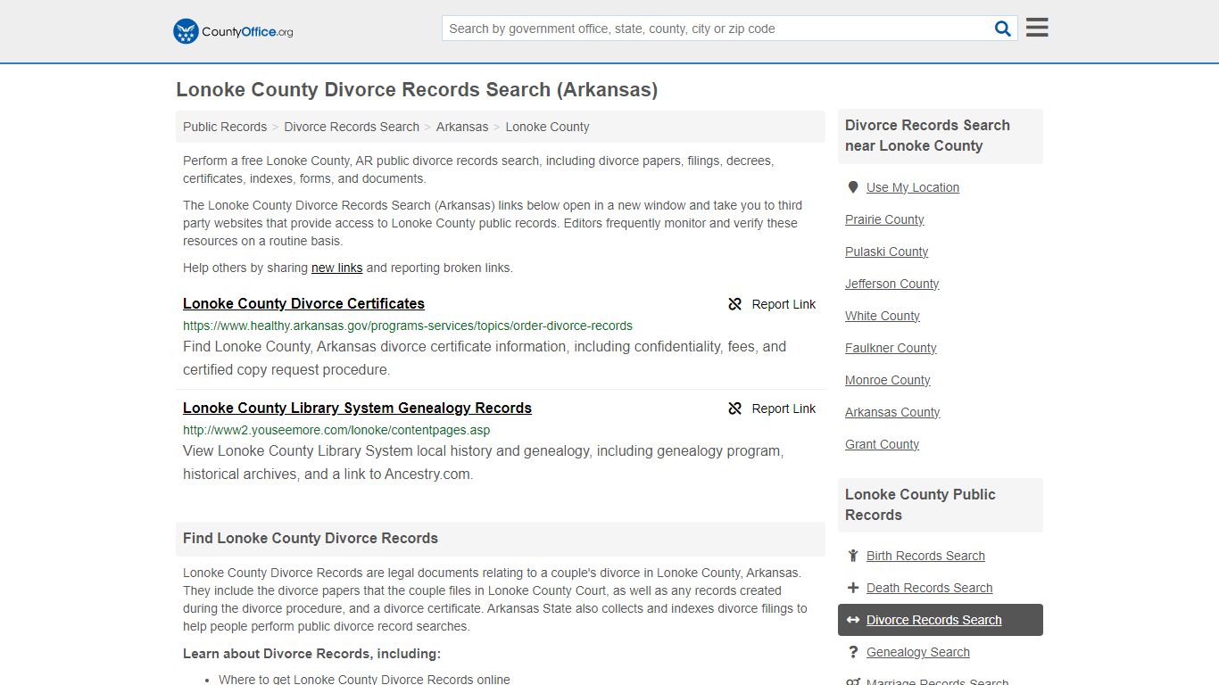 Lonoke County Divorce Records Search (Arkansas) - County Office