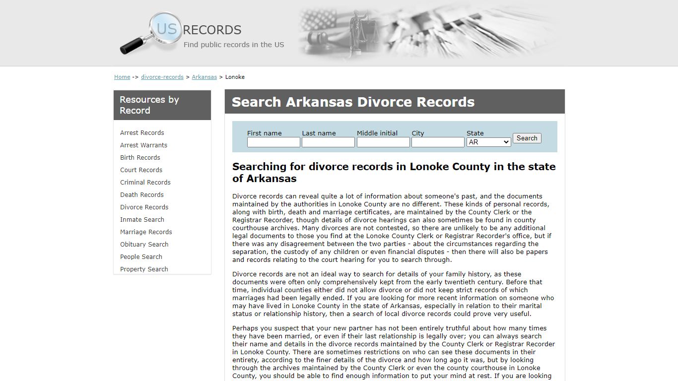 Search Divorce Records Lonoke Arkansas | US Records